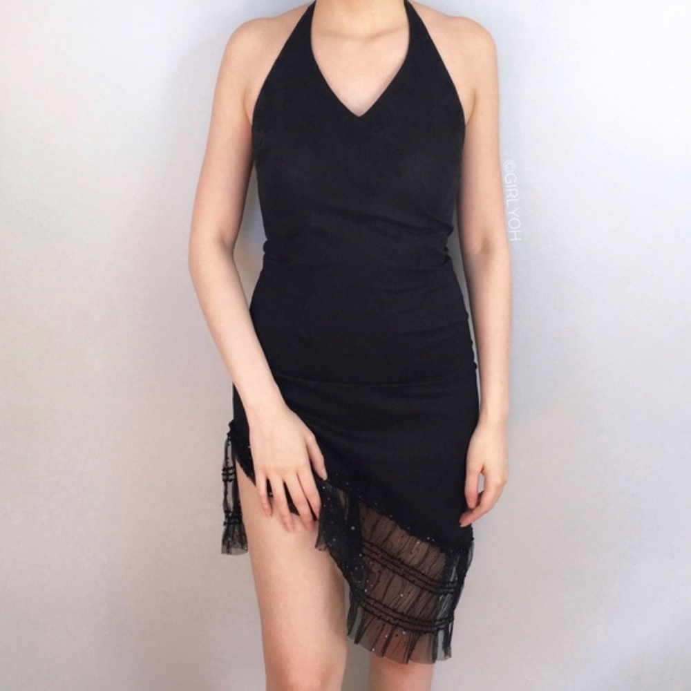 H&M Sexy Black Asymmetrical Sequin Halter Dress XS - Picture 2 of 8